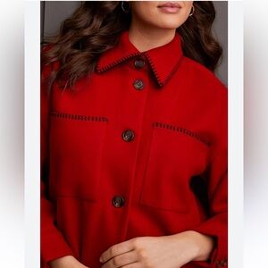 Tribal Red Pea Coat with Black Stitching Detail